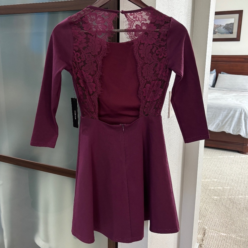 Lulus "Felicity" Backless Lace Skater Dress - Plum Purple Size XS - Picture 4 of 12